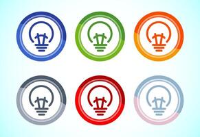 Electric light bulb icon, Creative idea icon, 6 color button design set vector