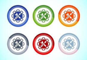Service icon design illustration, maintenance tools icon for apps and websites, 6 color button design vector