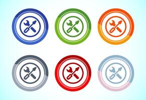 Service icon design illustration, maintenance tools icon, 6 color button design set vector