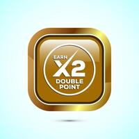 Earn x2 double point icon design illustration. Earn x2 sign symbol for promotion, Gold color square button design vector