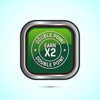 Earn x2 double point icon design illustration. Earn x2 sign symbol for promotion, Green color square button design vector