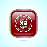 Earn x2 double point icon design illustration. Earn x2 sign symbol for promotion, Red color square button design vector