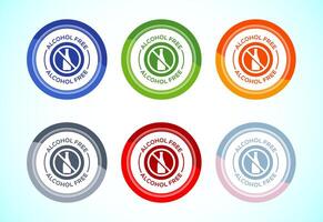 Alcohol free icon design, no alcohol sign, 6 color button design set vector