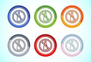 Alcohol free icon illustration, no alcohol sign, 6 color button design set vector