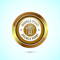 Earn x2 double point icon design illustration. Earn x2 sign symbol for promotion, Gold color round button design vector