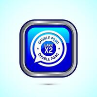 Earn x2 double point icon design illustration. Earn x2 sign symbol for promotion, Blue color square button design vector