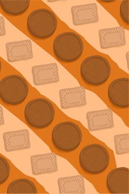 Delicious milk cookies on orange background pattern