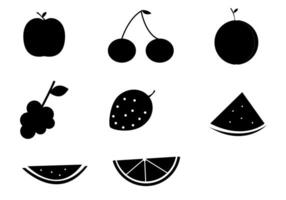 fruit icon set featuring watermelon, strawberry, apple, and orange. Perfect for food-related designs, branding, packaging, or digital graphics. vector