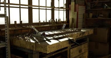 Workshop filled with tools and materials for woodworking activities video