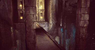 Exploring an ancient underground passageway illuminated by soft light video
