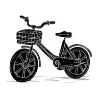 a black and white drawing of a bicycle with a basket vector