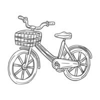 a drawing of a bicycle with a basket on the back vector