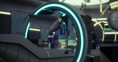 Inside a futuristic laboratory, advanced equipment is arranged strategically video