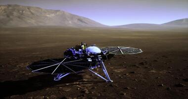 InSight rover exploring the Martian surface during a twilight hour video