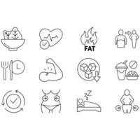Weight loss icons set. .Set of editable stroke icons.Set of Weight loss vector