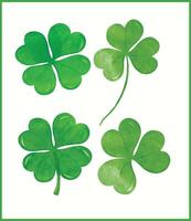 set of St Patricks Day four Leaf Clover Whimsical watercolor Hand Painted vector