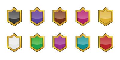 Gold shield of the ranking game. Medieval shield emblem for logo place. vector