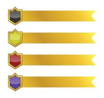 Gold shield with ribbon. Shield realistic emblem assets for design vector