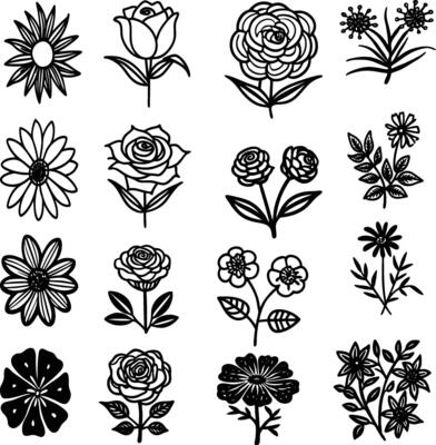 Flower icon set silhouettes,flower icon set
