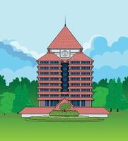 Indonesian university rectorate building with green trees in the background vector