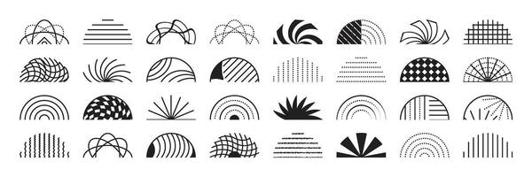 Black line monochrome semicircle set for y2k designs, abstract radial forms vector