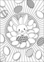 Easter Coloring Page Rabbit In Basket Outline Art vector