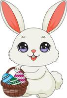 Cute White Bunny With Egg Basket Easter Illustration vector