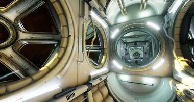 Exploring the futuristic interior of a space station with advanced technology video