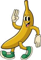 Happy Banana Tropical Summer Vibes Cartoon Character in Retro Vintage Style vector
