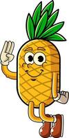 Pineapple Tropical Summer Vibes Cartoon Character in Retro Vintage Style vector