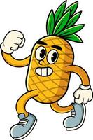 Cute Pineapple Tropical Summer Vibes Character in Retro Vintage Style vector