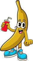 Happy Banana holding soda can Tropical Summer Vibes Cartoon Character in Retro Vintage Style vector