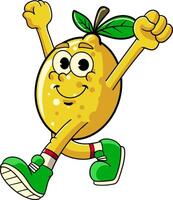 Walking Lemon Tropical Summer Vibes Cartoon Character in Retro Vintage Style vector