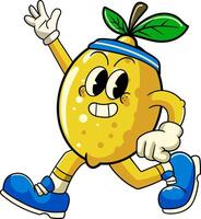 Lemon Tropical Summer Vibes Cartoon Character in Retro Vintage Style vector