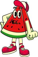 Watermelon Tropical Summer Vibes Cartoon Character in Retro Vintage Style vector