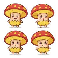 Cute Mushroom Icons with Happy, Silly, and Fun Expressions vector