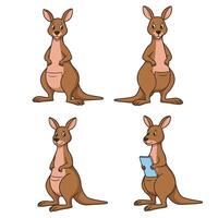 Standing Kangaroo Art Funny Kangaroo Using Phone Reading Book vector