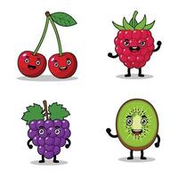Cute Animated Fruit Cartoon Characters with Funny Expressions vector