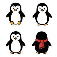Cartoon Penguin Set with Cute Faces and Playful Penguin Icons vector