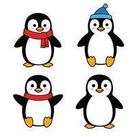 Whimsical Penguin Icons with Sweet and Fun Cartoon Expressions vector