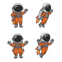 Jetpack Astronaut Flying with Rocket in Space Art vector