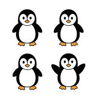 Cute Penguin Icons with Different Funny and Happy Expressions vector