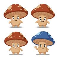 Happy Mushroom Mascot Set with Cute and Funny Expressions vector