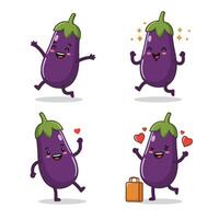 Smiling Eggplant Character Set with Expressive and Cute Emotions vector