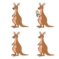 Cartoon Kangaroo Set Different Poses Happy Cute Standing Style vector