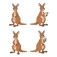 Happy Kangaroo Smiling Cute Cartoon Kangaroo Set Standing Pose vector