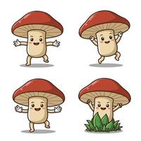 Cartoon Mushroom Icons with Smiling, Laughing, and Winking Faces vector