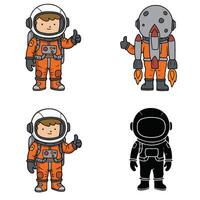 Helmeted Astronaut Flying with Jetpack in Space Art vector