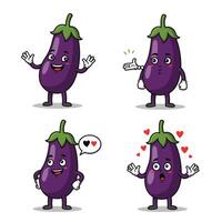 Dancing Eggplant Art Collection with Funny and Energetic Expressions vector