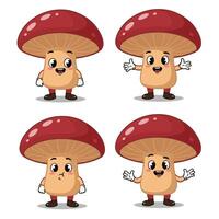 Charming Mushroom Mascot Set with Various Fun Emotions vector
